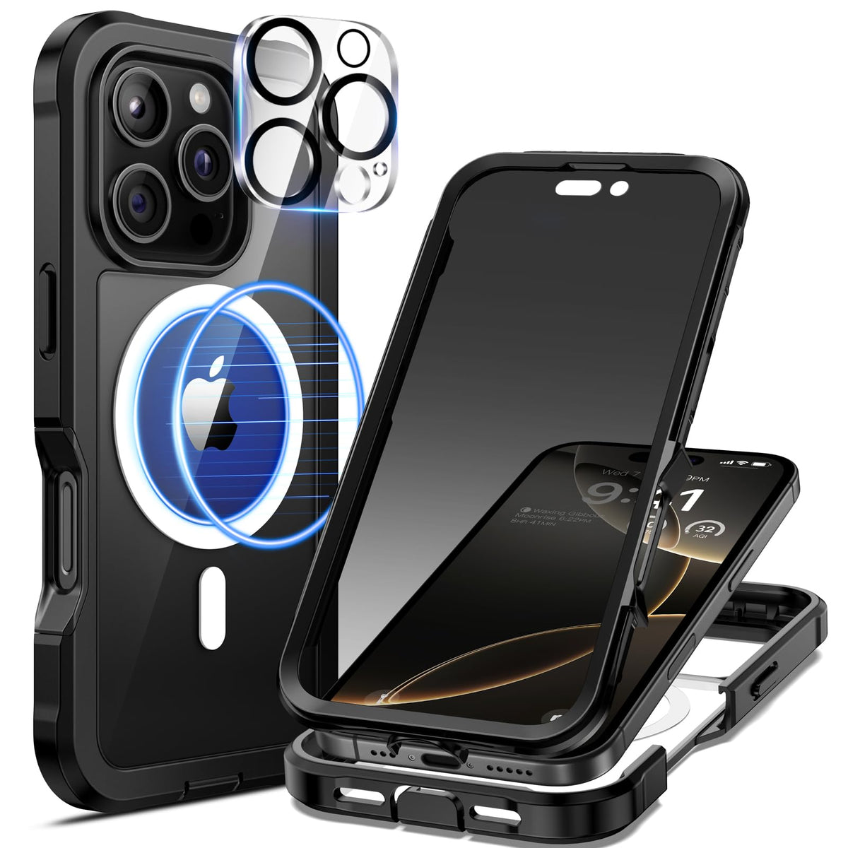 seacosmo Magnetic for iPhone 16 Pro Max Case, Privacy Phone Cover Compatible with Magsafe Built-in Anti Peep Tempered Glass Privacy Screen Protector