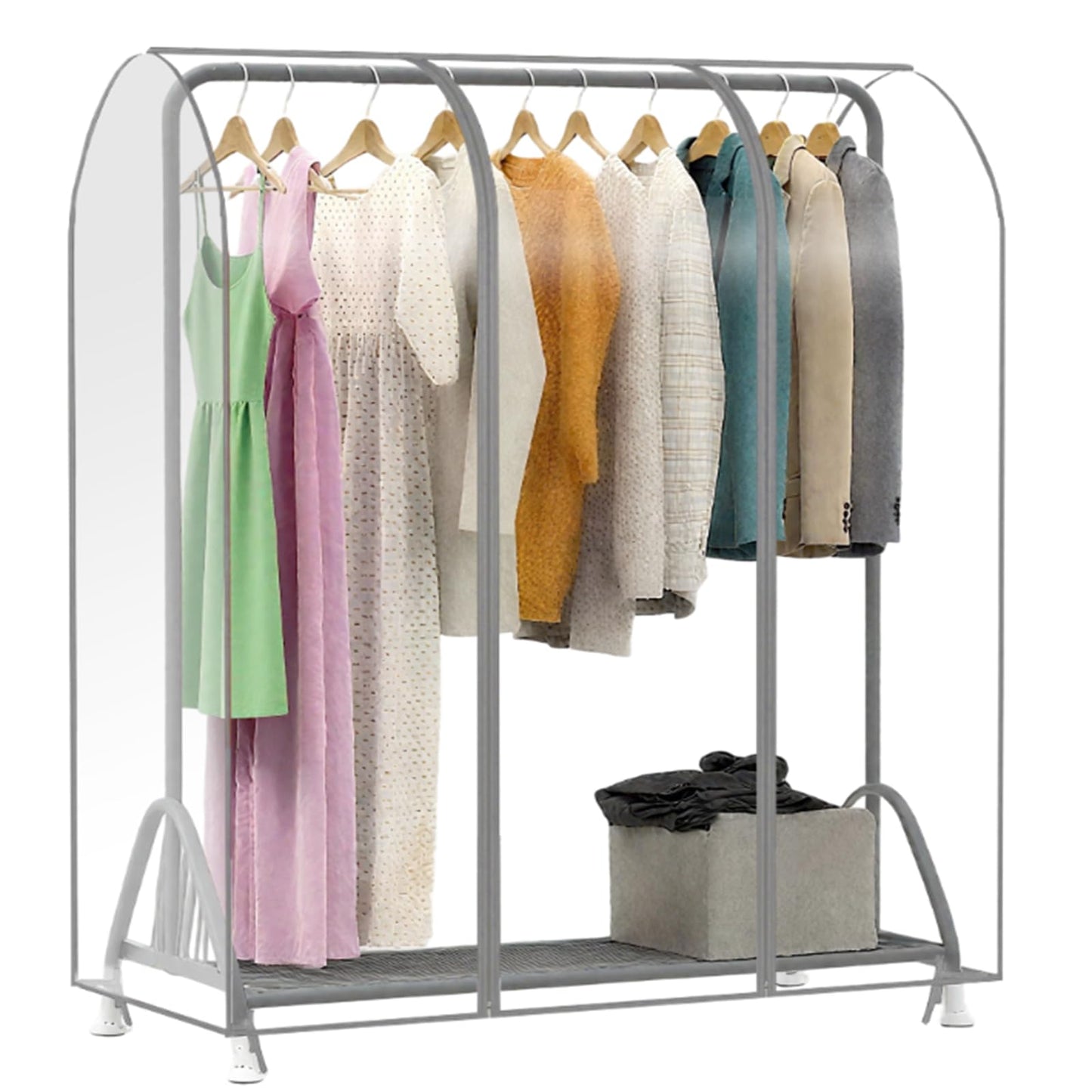DecacnX Transparent Clothes Rail Cover 4FT Dustproof Breathable Garment Rail Cover Double Protective Zip for Easy Access