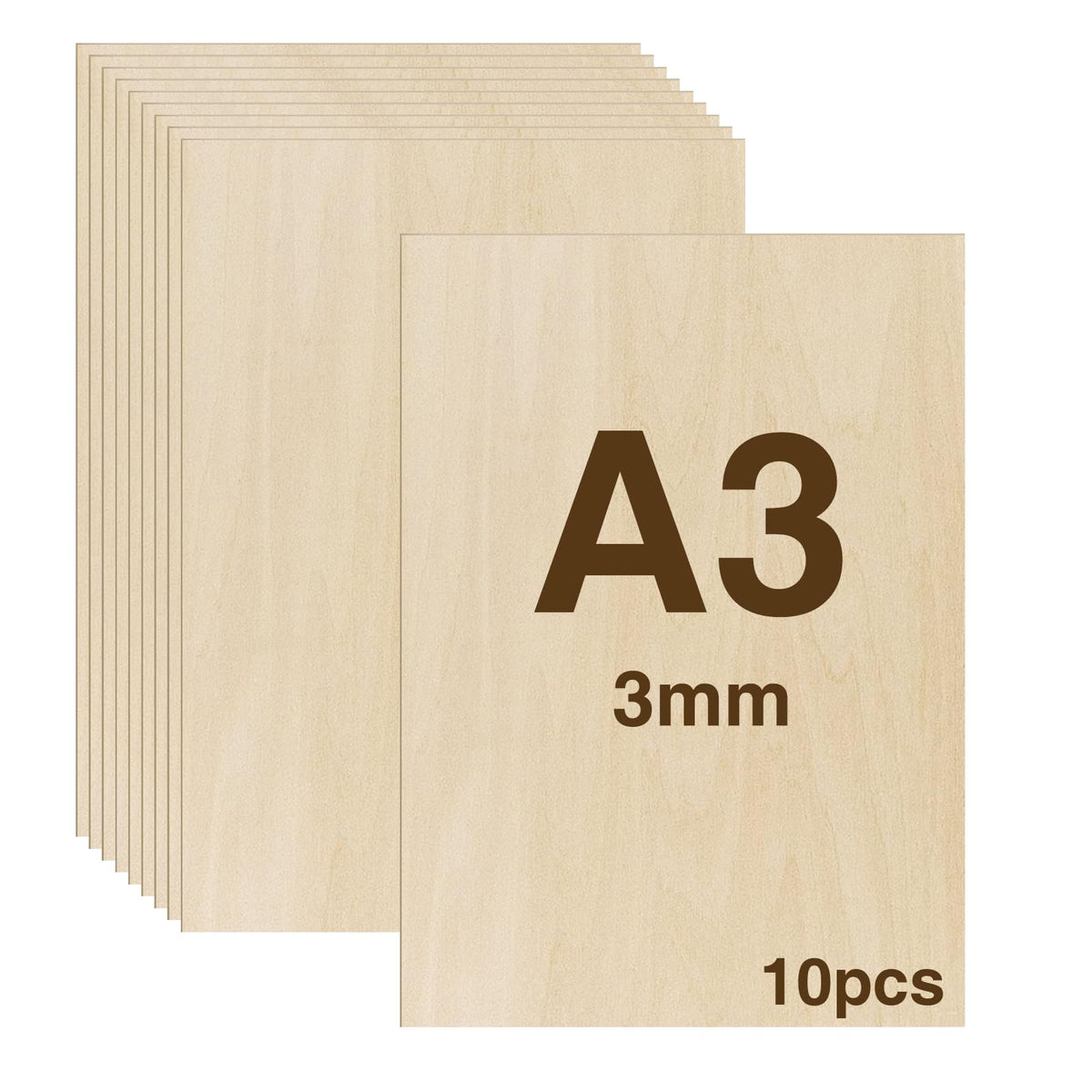 WISYOK 10pcs A3 Plywood Sheets, 420x300*3mm Basswood Sheet, Unfinished Plywood Board for Crafts, DIY, Wood Engraving, Laser Projects, Model Making,