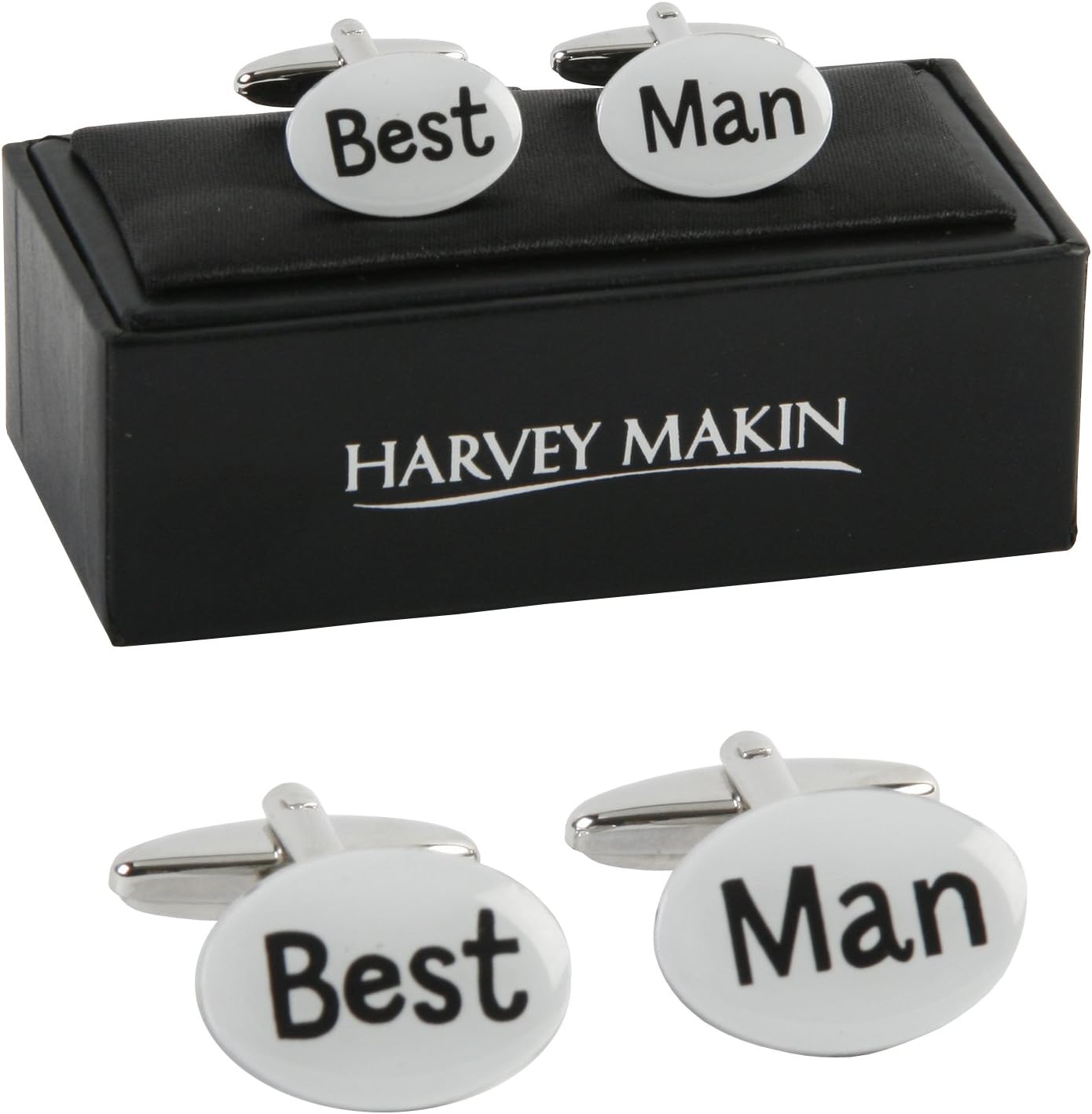 Harvey Makin Rhodium Plated Cufflinks"Best Man"