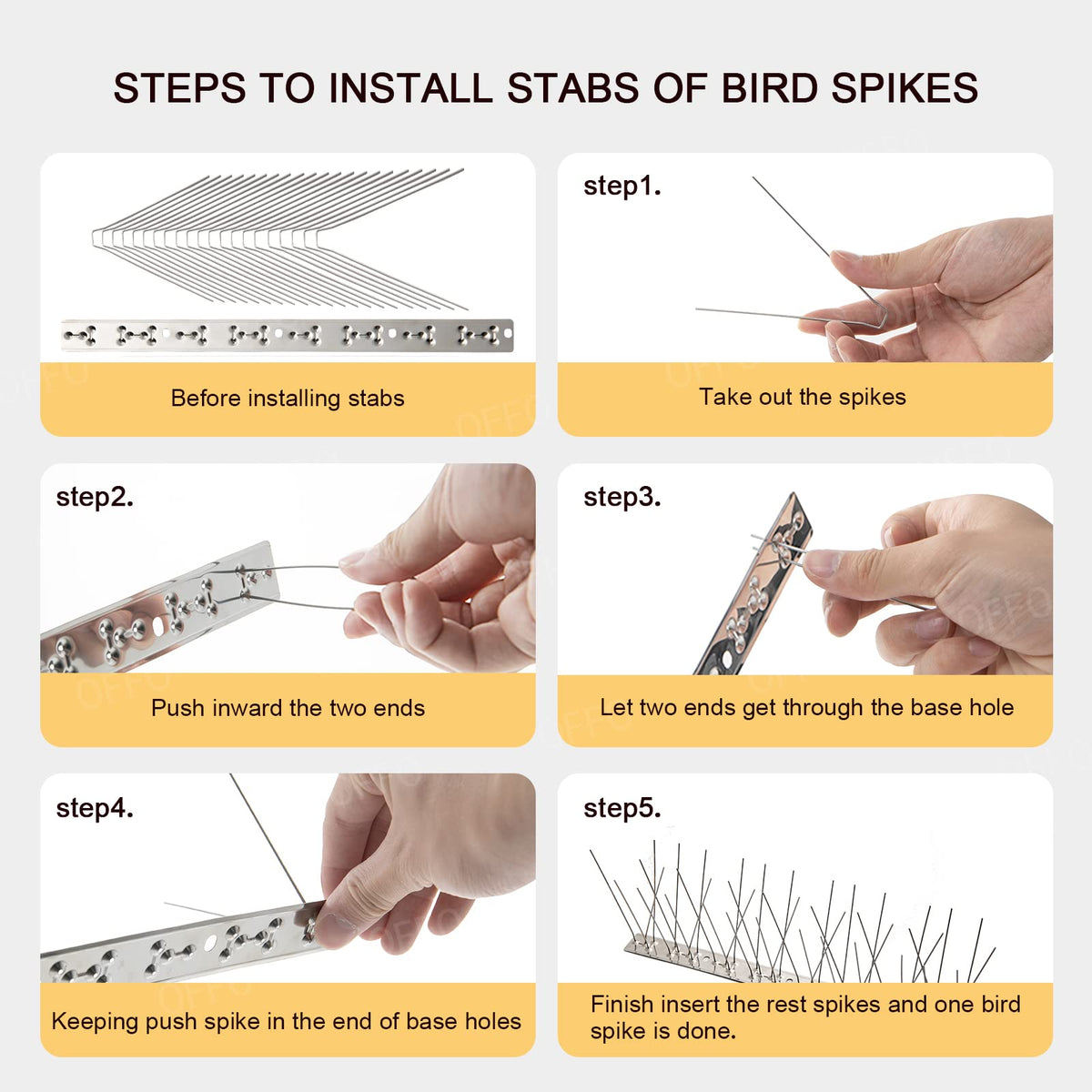OFFO Bird Spikes with Stainless Steel Base,Cover 8.25m Pigeon Spikes for Roofs and Windows,Bird Deterrent Spikes Set for Deterring Crows,Seagulls and