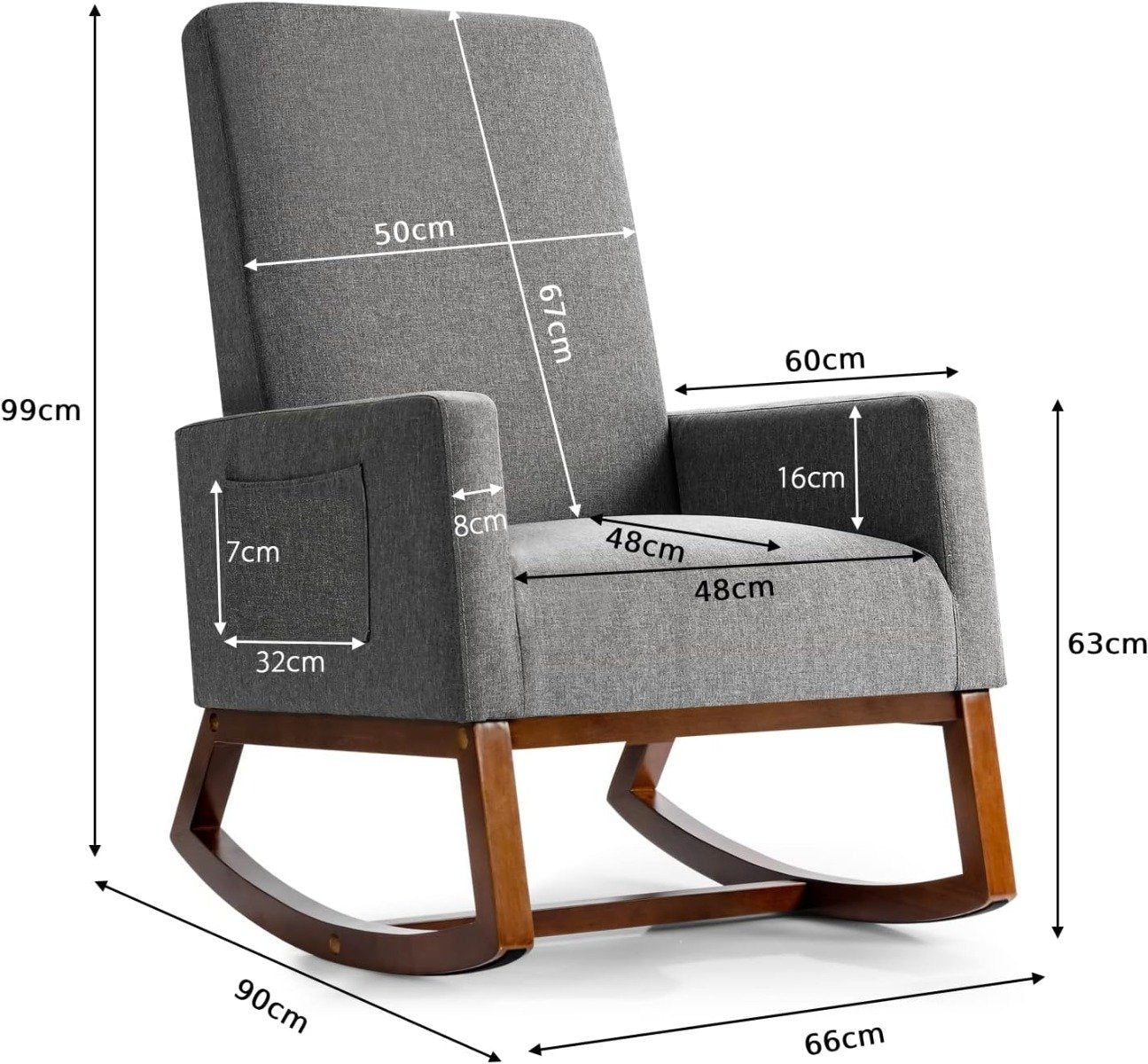 Upholstered Fabric Armchair with Rubber Wood Base-Beige