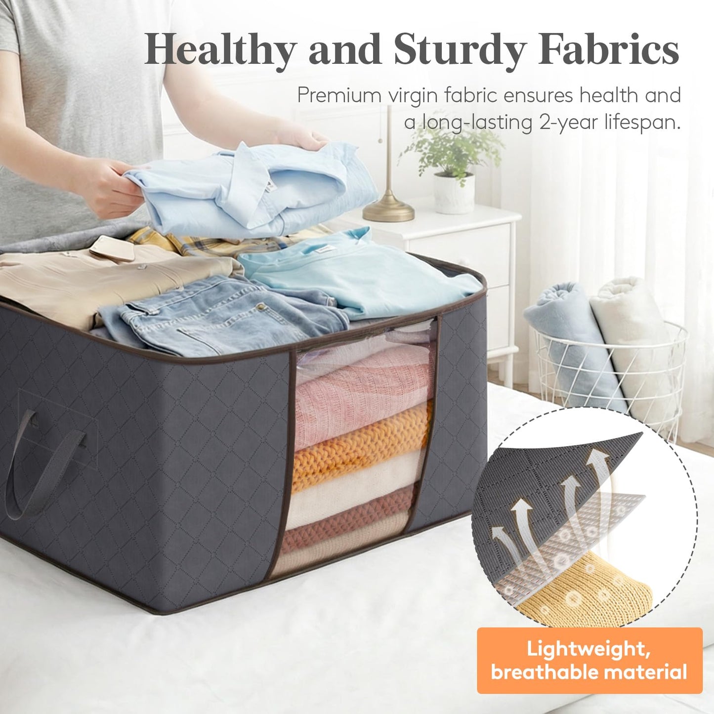 Lifewit 60L Clothes Storage Bags, Foldable Storage Box Moving Bags Wardrobe Storage Organiser Packing Boxes for Moving House with Clear Window for