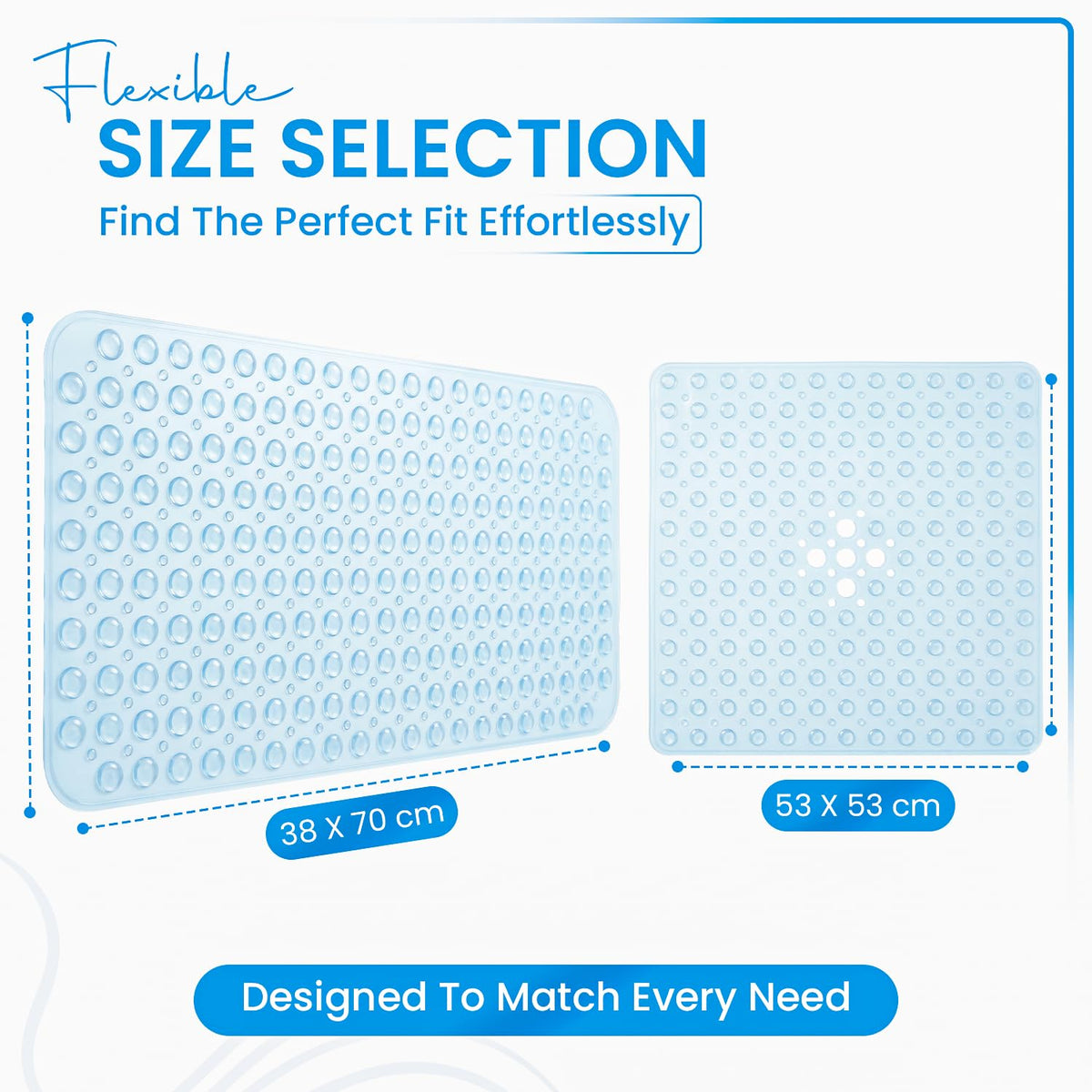Rugs Garden Shower Bath Mats - Washable Non Slip Anti Mould Rubber Bathmat with Suction Cups for Bathtub and Bathroom (Sky Blue, 38x70 cm)