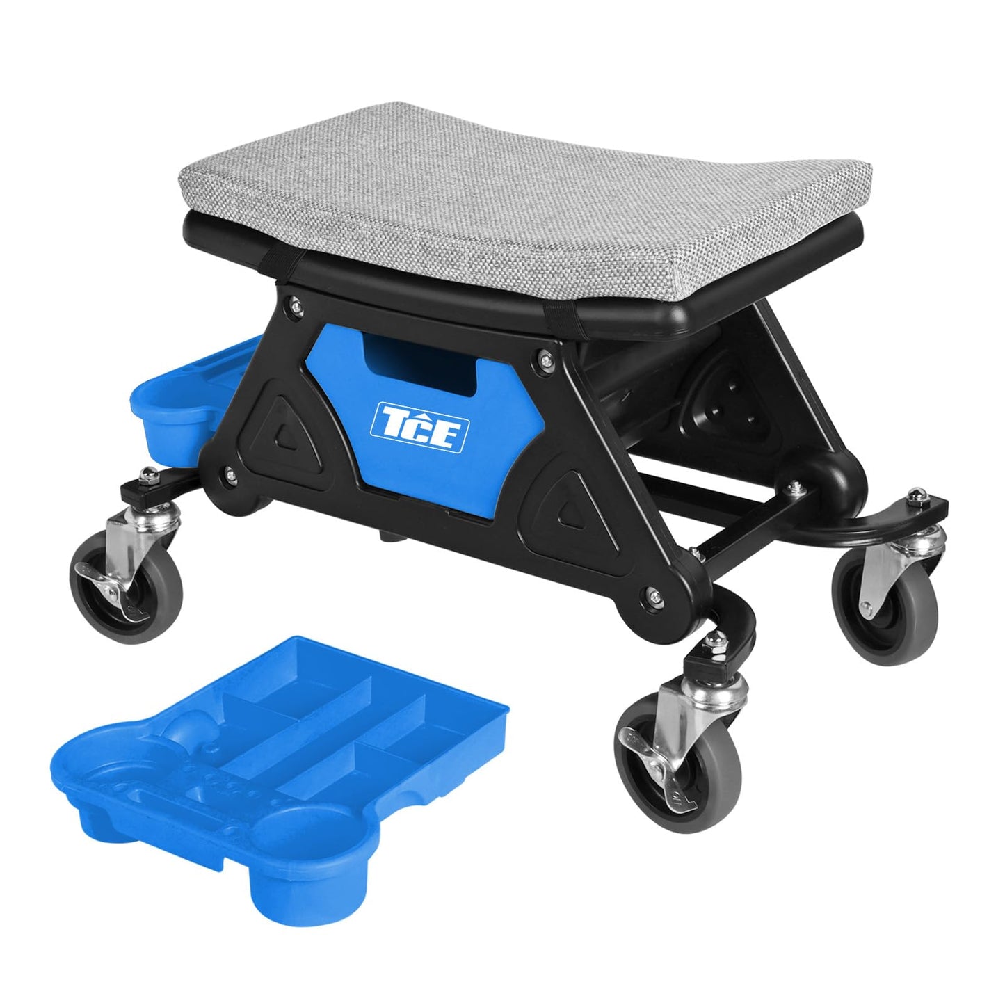 TCE Garage Mechanics Seat with Wheels, Creeper Seat with Two Tool Tray