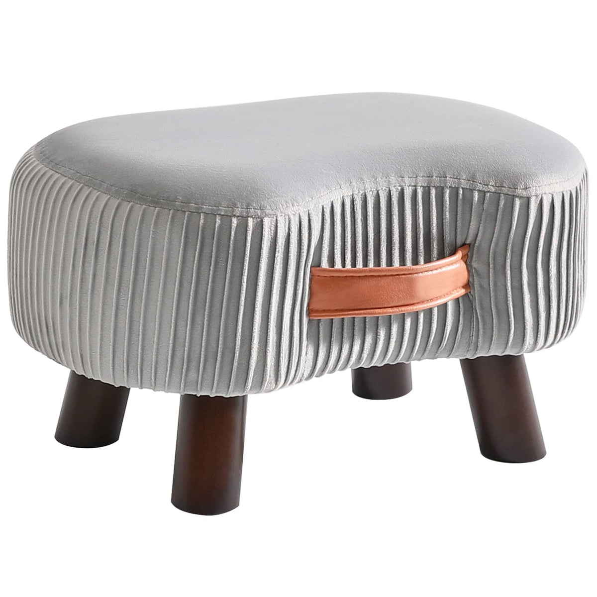 YMYNY Footstool, Wooden Pouf Ottoman, Small Curved Footstool with Handle, Sofa Stool with Soft Seat Cushion, for Bedroom, Living Room