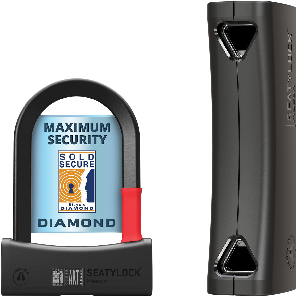 SeatyLock Mason Bike U Lock - Patented Heavy Duty Anti Theft Sold Secure Diamond Rated Bike ULock - High Security Bicycle Lock with Key for Electric