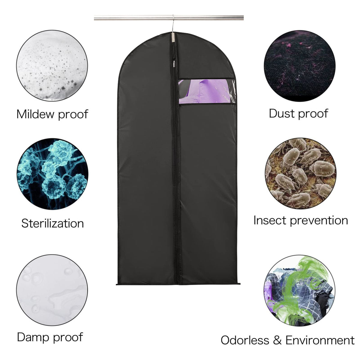 Niviy Suit Bags 60 x 120 cm, Black Garment Covers with Zip & Clear Window