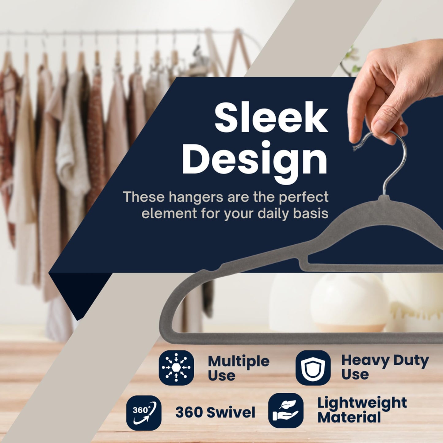 Sasha Morel 50 Pack Velvet Coat Hangers – Non Slip Velvet Hangers for Clothes, Space Saving Adult Hangers with Tie Organizer & Swivel Hooks