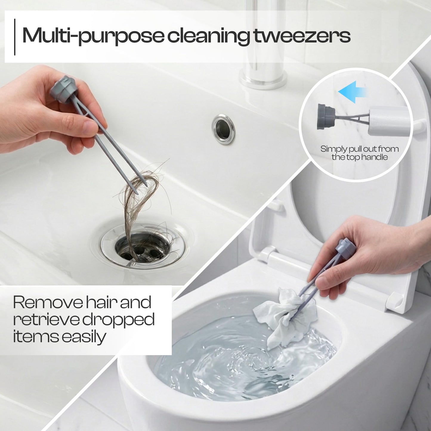 Toilet Brush and Holder Set, Wall Mounted Loo Brush with Hidden Tweezers