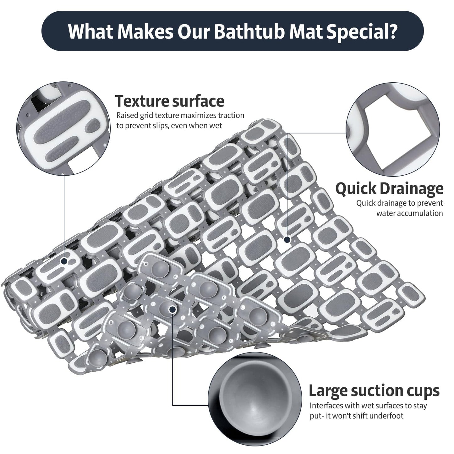 XIYUNTE Soft Shower Mat Non Slip Anti Mould for Elderly - 70x40cm Cut-to-Fit Non Slip Shower Mats for Inside Shower