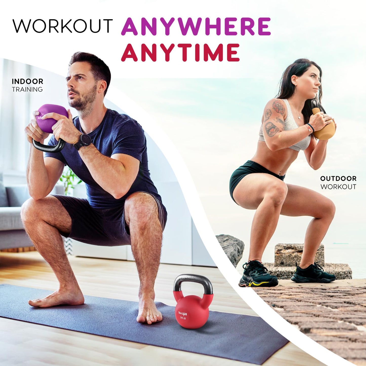 Yes4All Neoprene Coated Kettlebell Weights, Strength Training Kettlebells (15Lb - Willowherb)