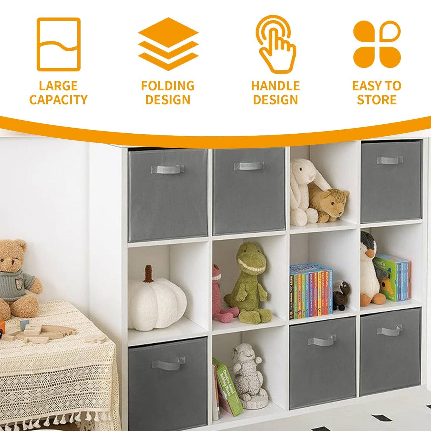 Eidoct Cube Storage Boxes, 6 Pack Foldable Storage Cubes Storage Box | with Handles for Organising Clothes, Grey