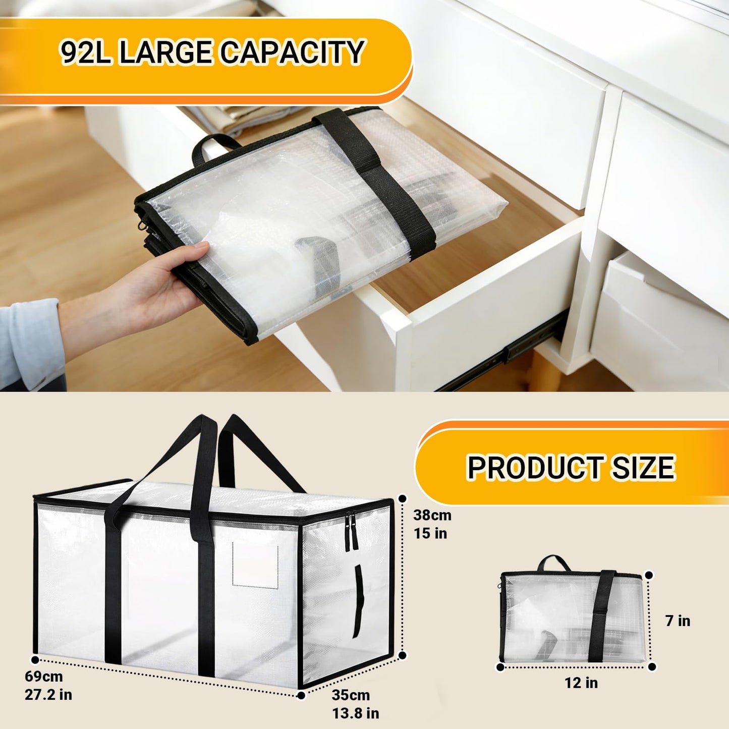 NCEDNㅤ Large Moving Boxes and Storage Bags - 6 Pack 92L Heavy Duty Extra Large Moving Bags with Reinforced Bottom