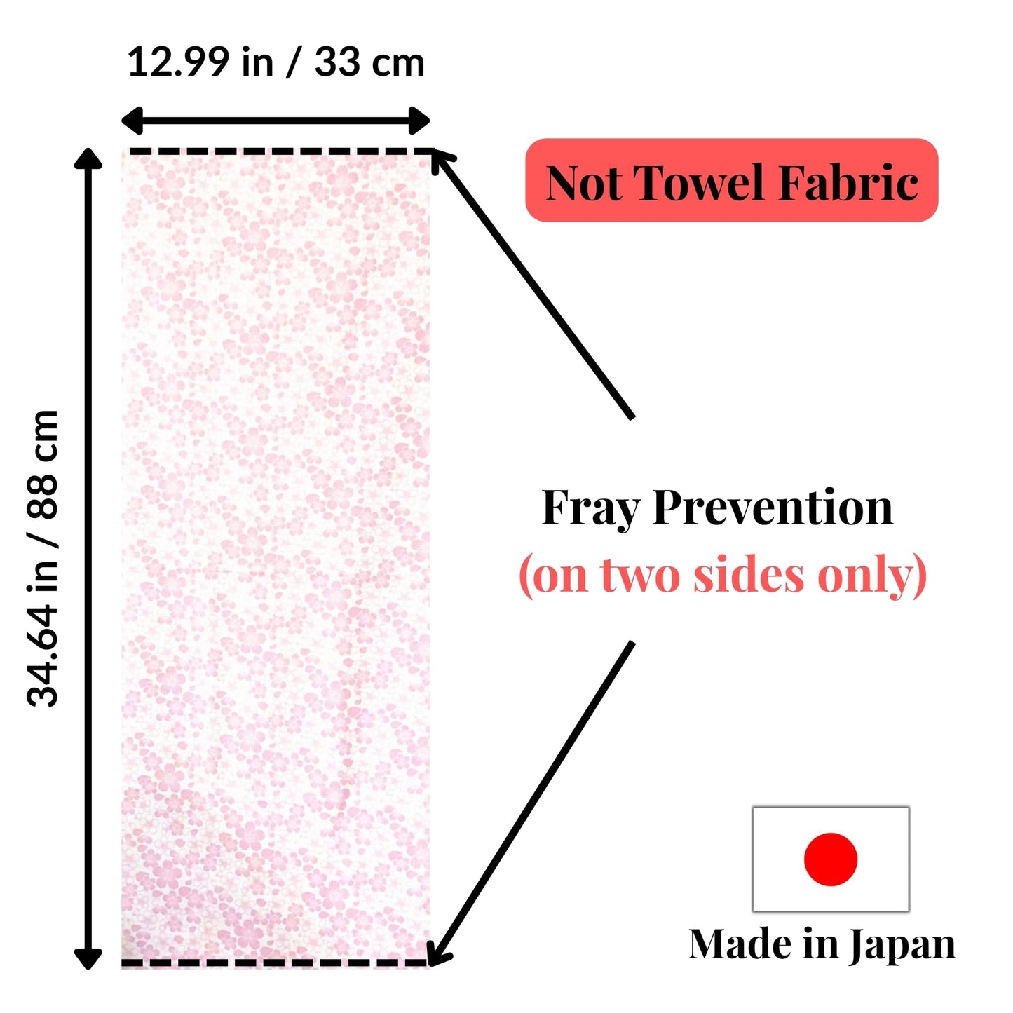 Japanese Tenugui Towel, 34.64"L x 12.99"W, Sakura & Seigaiha Navy, Set of 2