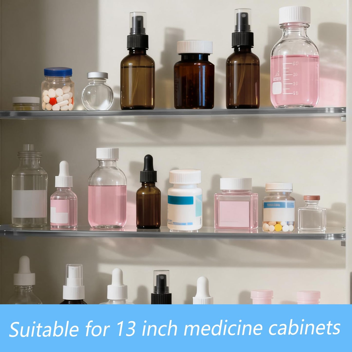 Wenceda 4 Packs Acrylic Medicine Shelves 13 Inches Medicine Cabinet Replacement Shelves Holders for Living Room Bathroom Kitchen,Wall Mounted