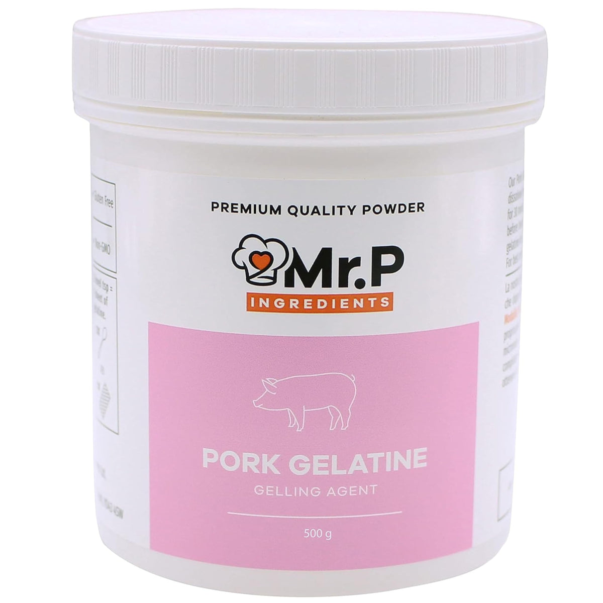 Mr.P Ingredients Pork Gelatine 500g 250 Bloom Powder Stabiliser Gelling Aerating Agent Instant Gluten Free Non-GMO (Recyclable Pot)