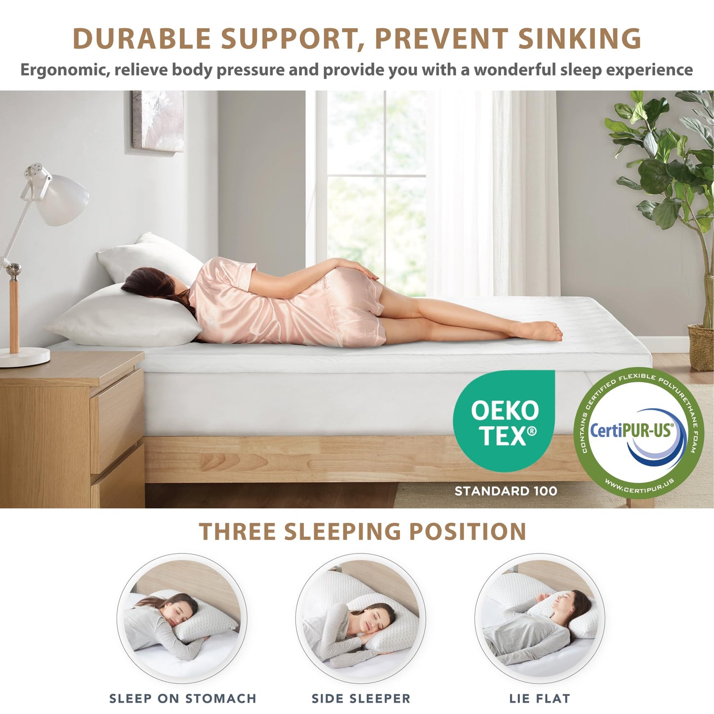 Degrees of Comfort 2 Inch Memory Foam Mattress Topper, Mattress Topper Kingsize Bed for Back Pain, Rayon Derived from Bamboo Cover, Mattress Topper