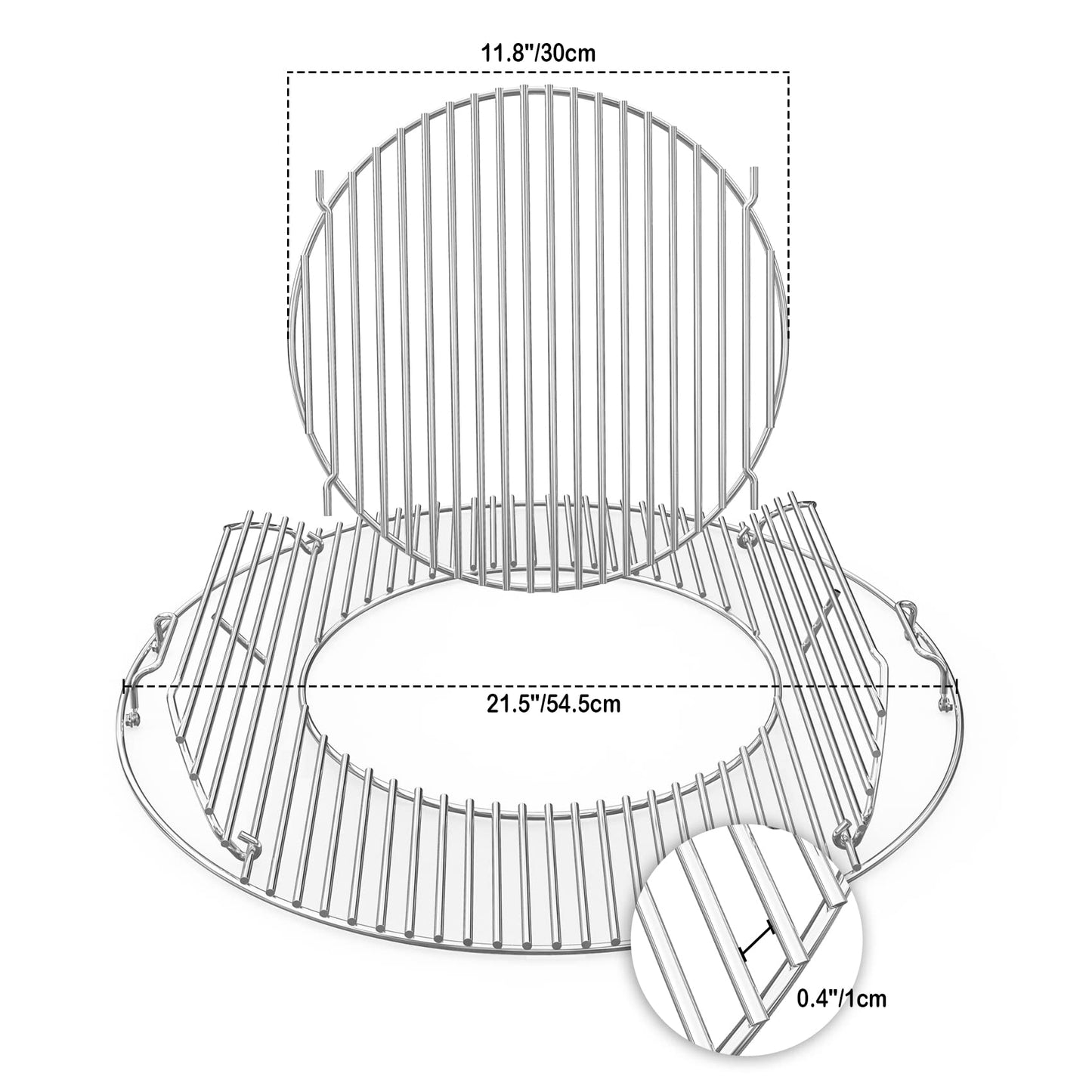 onlyfire Stainless Steel Cooking Grate,BBQ Grill Grate With Diameter 21.5",Double Side Opening with Detachable Handle,for Weber Gourmet BBQ System