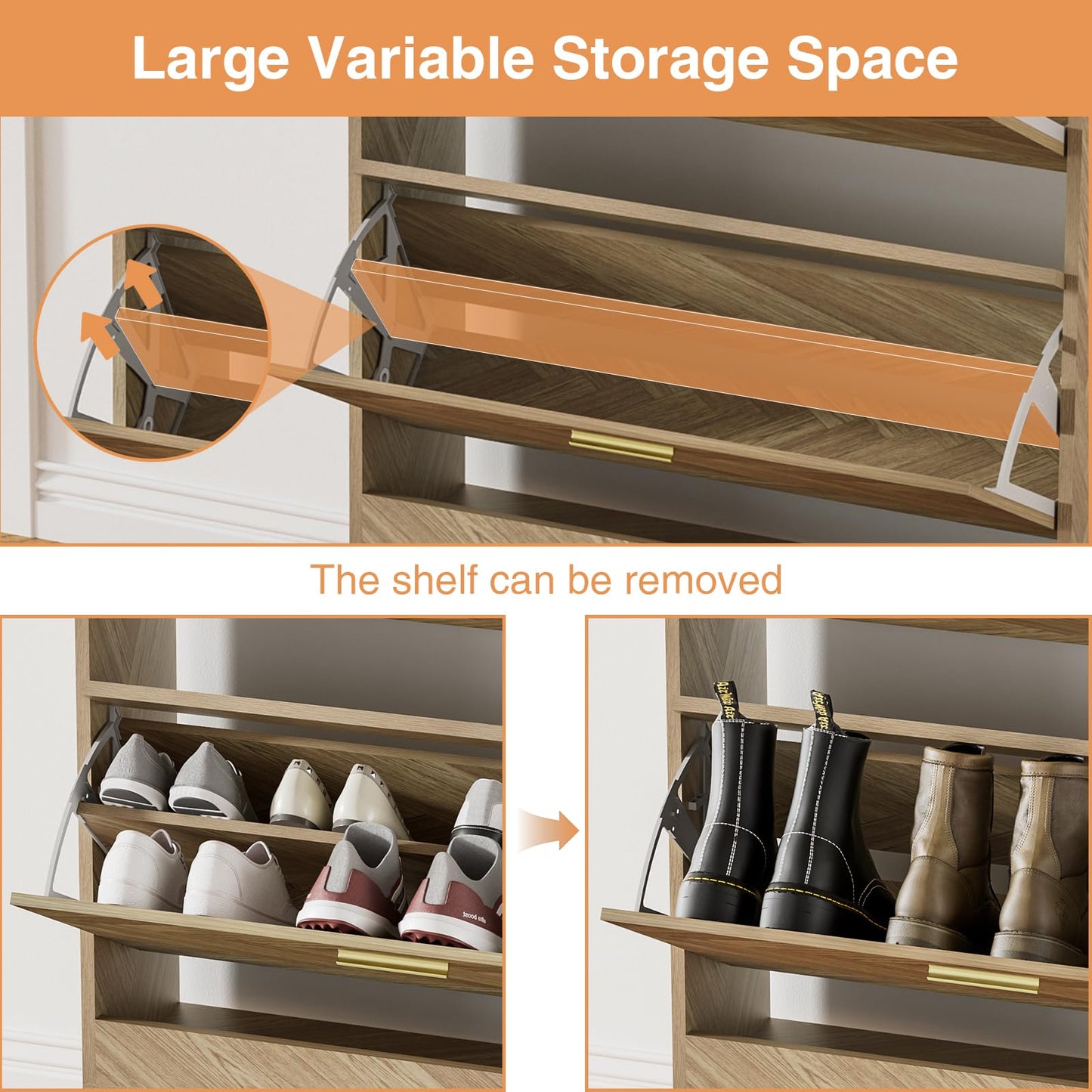 Skokliz Shoe Storage Cabinet, Narrow Shoes Cupboard with 2 Flip Drawers and Open Compartment