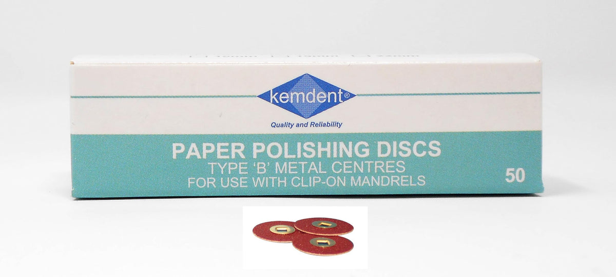 Paper Discs B Metal Centre Coarse 22mm(3/4) 50/box, for use with a clip on Mandrel. Provide a convenient, disposable supplement to burrs for the