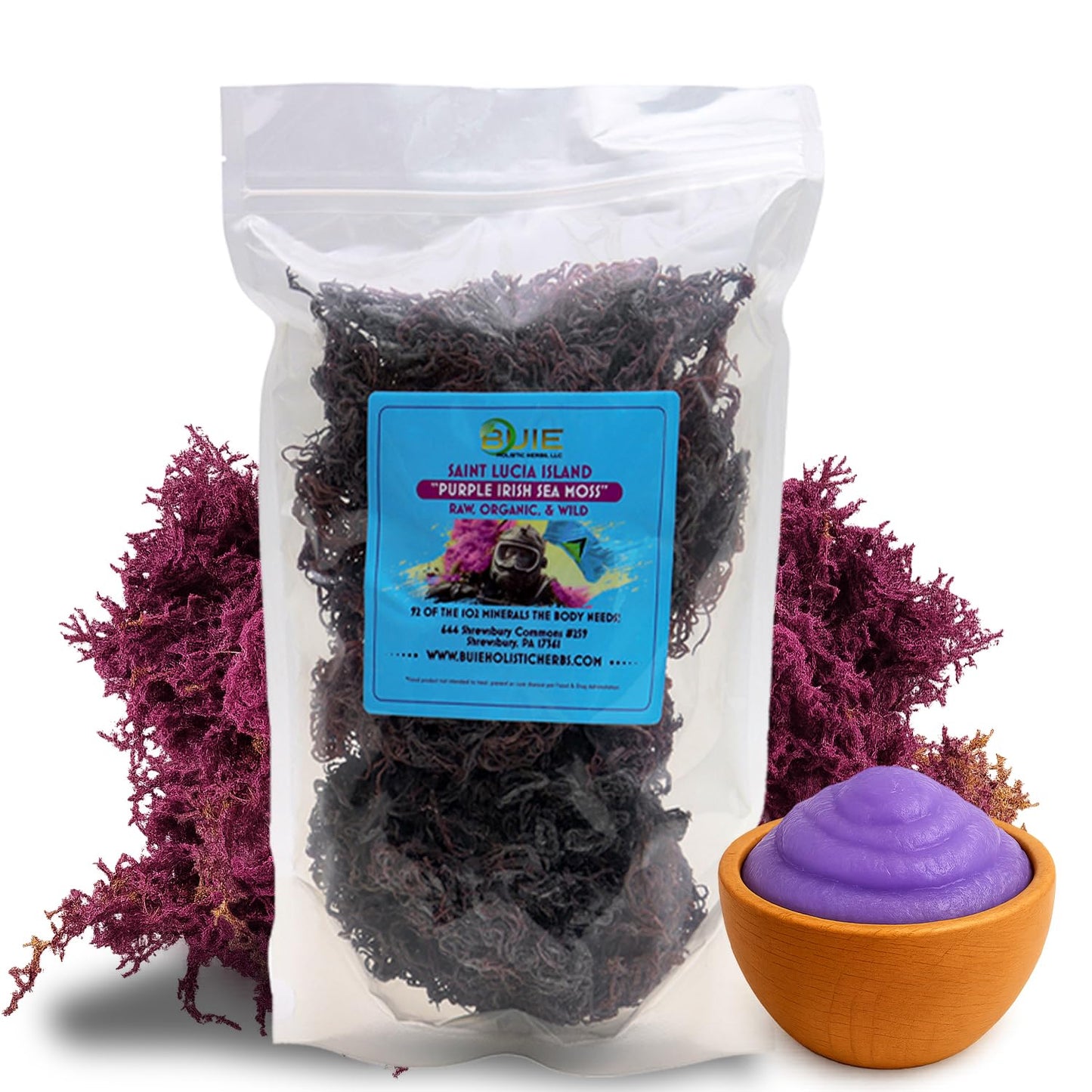Purple Irish Sea Moss | Wildcrafted from St. Lucia | 110g Makes ~1.7L Sea Moss Gel | 100% Natural, Raw & Sun-Dried | Dr. Sebi Inspired, Nutrient-Rich