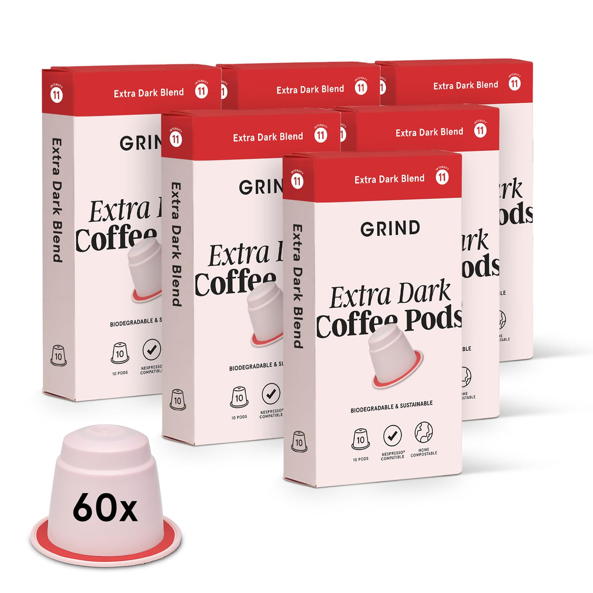Grind Extra Dark Coffee Pods ? Pack of 60 Biodegradable Capsules ? Arabica ? Nespresso? Original Compatible ? Home Compostable ? Barista Quality and
