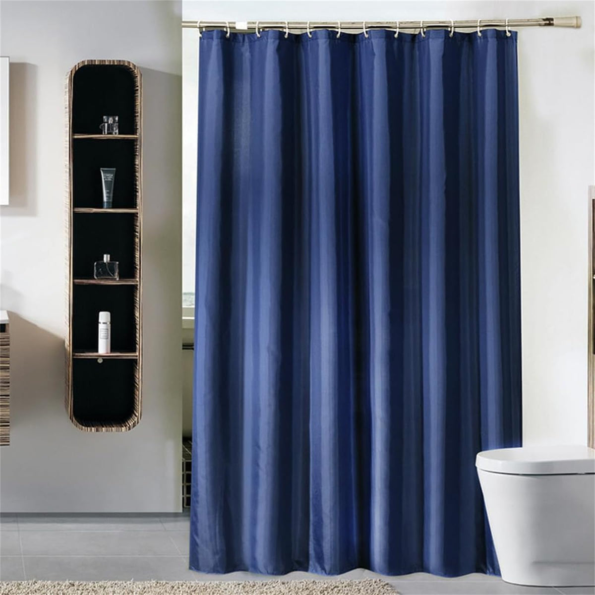 Lkw Ogechi Extra Wide Navy Blue Mildew Proof Shower Curtain 220x200 cm, 200/220/240 CM Drop Waterproof Polyester Bathtub Curtain, Washable Quick