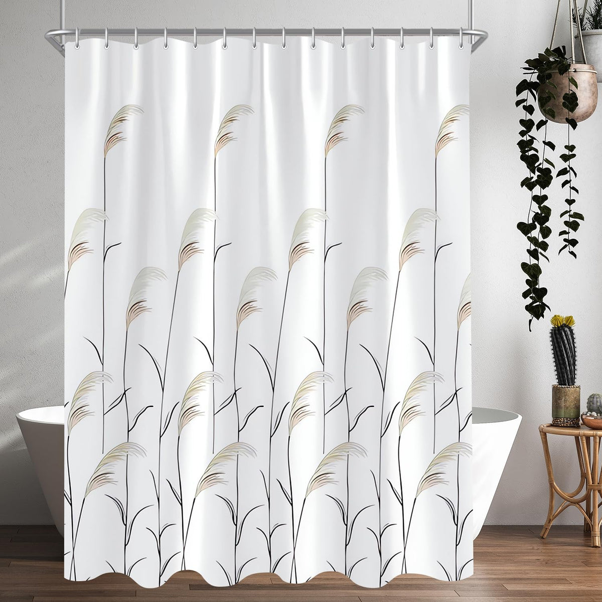Lerores Shower Curtain 280 x 200 cm, Wheat Ear Weighted Hem, Anti-Mould, Water-Repellent, Washable Polyester Fabric Bath Curtains with Eyelets and 16