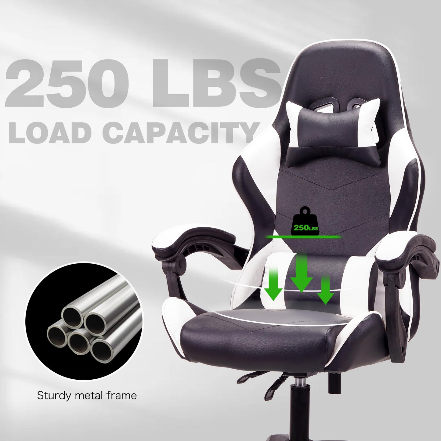 T-THREE.Ergonomic high-back gaming, computer, office, study, swivel, and racing-style chair with adjustable lumbar and headrest support, 150kg weight