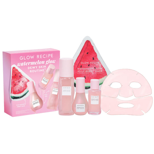 Glow Recipe Watermelon Glow Dewy Skin Routine Kit - Full Size Dew Drops Serum, Full Size Pink Juice Moisturizer, Travel Size PHA+BHA Pore-Tight Toner