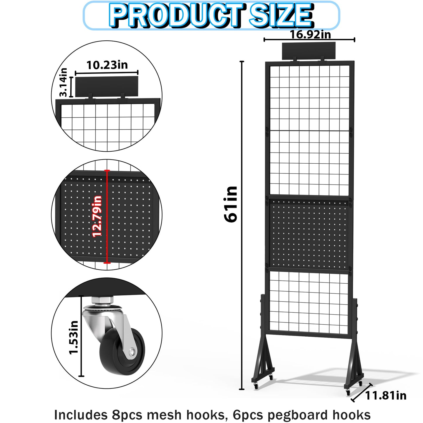 Alyoen Grid Wall Panels, Gridwall Panel Display Stand with Notice Board, Movable 5.1 x 1.4 Ft Floorstanding Wire Grid Rack