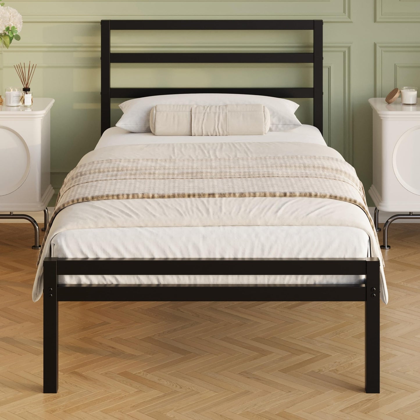 Lutown-Teen Metal Single Bed Frame with Headboard and Footboard