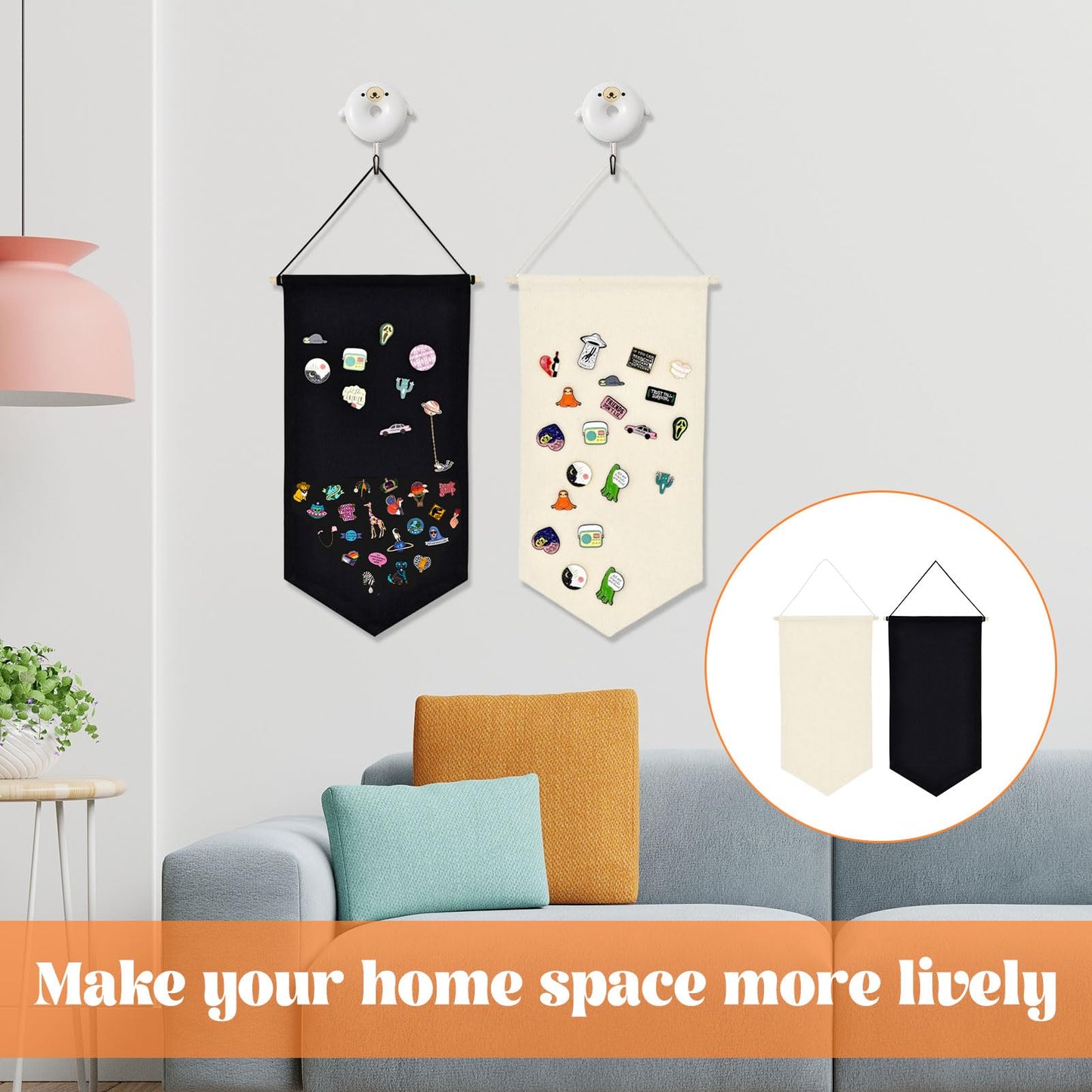Grosion 2 PCS Wall Hanging Pin Badge Display,Canvas Pin Board Stand,Enamel Pin Badge Display Board for Collecting and Showcasing Pins,Pin Display