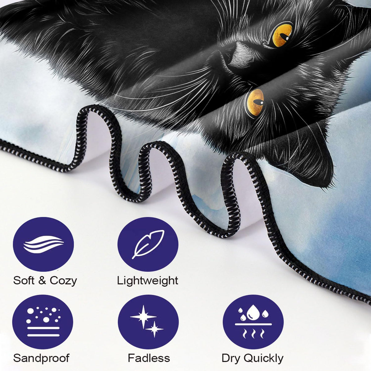 YISUMEI Black Cat Beach Towels for Adults Extra Large 180 x 90 cm, Microfibre Quick Dry Towel for Travel Swimming Camping Sports