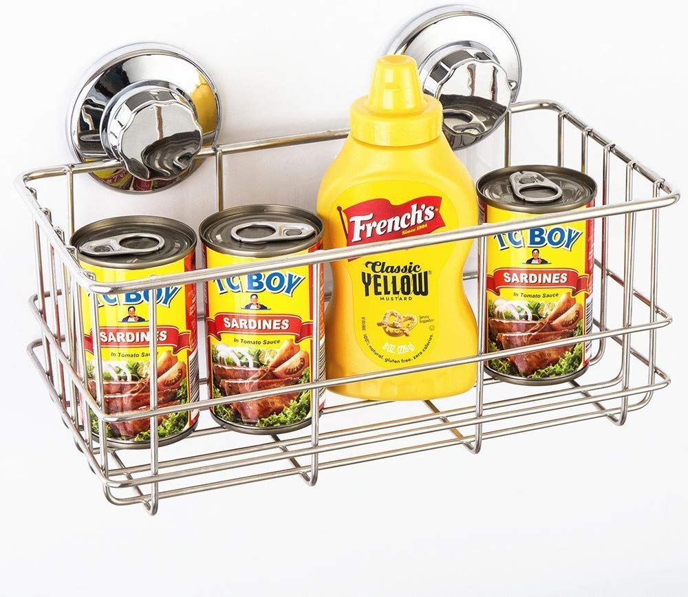 SANNO Suction Cup Shower Caddy Basket for Shampoo Combo Organizer Basket Stainless Steel Holder for Bathroom Storagepack of 2