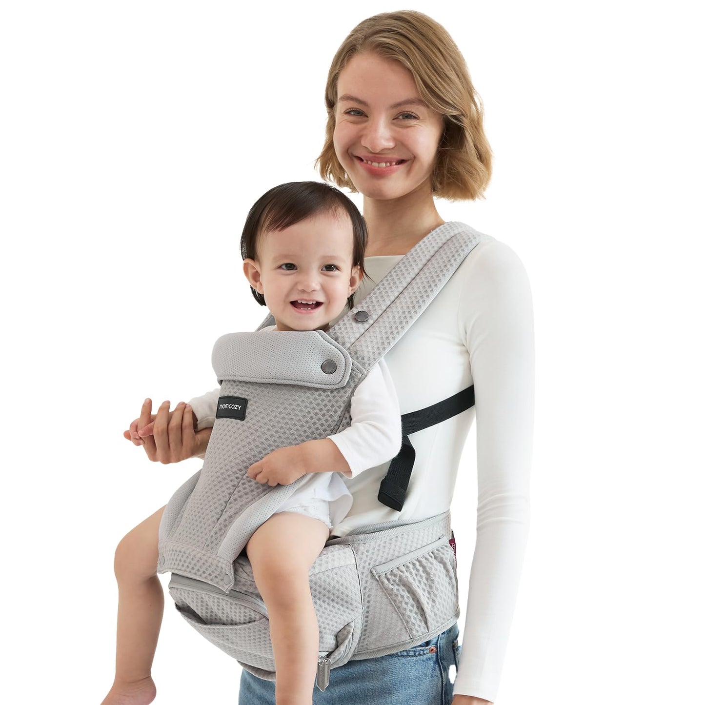 Momcozy Baby Carrier with Hip Seat, 2-in-1 Forward-Facing Carry for Active Babies, Detachable Hands-Free Carrier up to 20kg, Breathable Infant Carrier