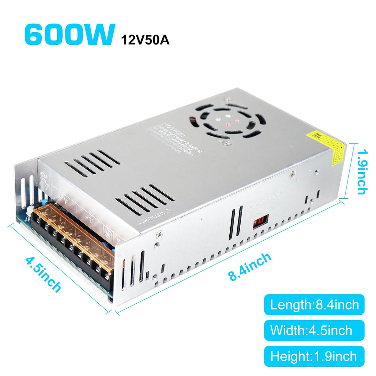inShareplus 12V 50A 600W, DC Universal Regulated Switching Power Supply, Converter AC 110/220V to DC 12 Volt LED Driver, Transformer, Adapter for LED Strip Light, 3D Printer, Radio, Computer Project