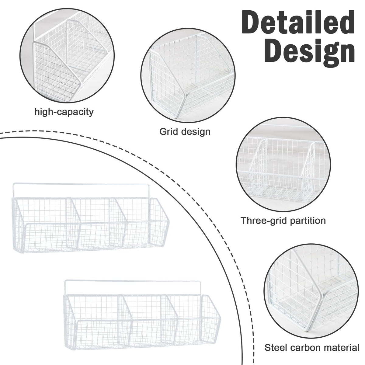 Gzsekken Wall-Mounted Hanging Kitchen Storage Baskets,Metal Storage Baskets with 3 Sections Wire Shelf No Drilling Adhesive Storage Basket Organiser