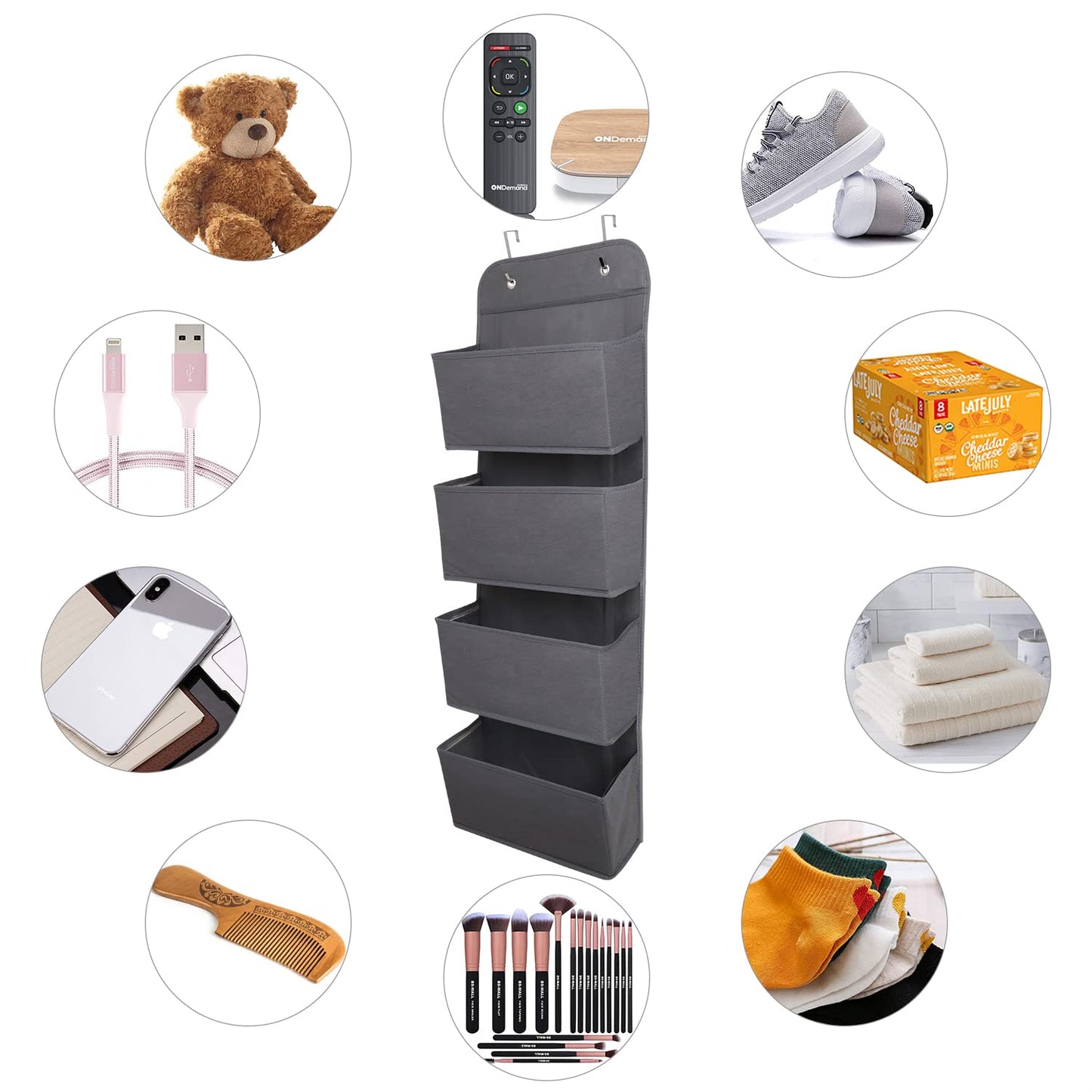 ManGotree 4 Pockets Over Door Storage Organiser Space Saving Dark Grey
