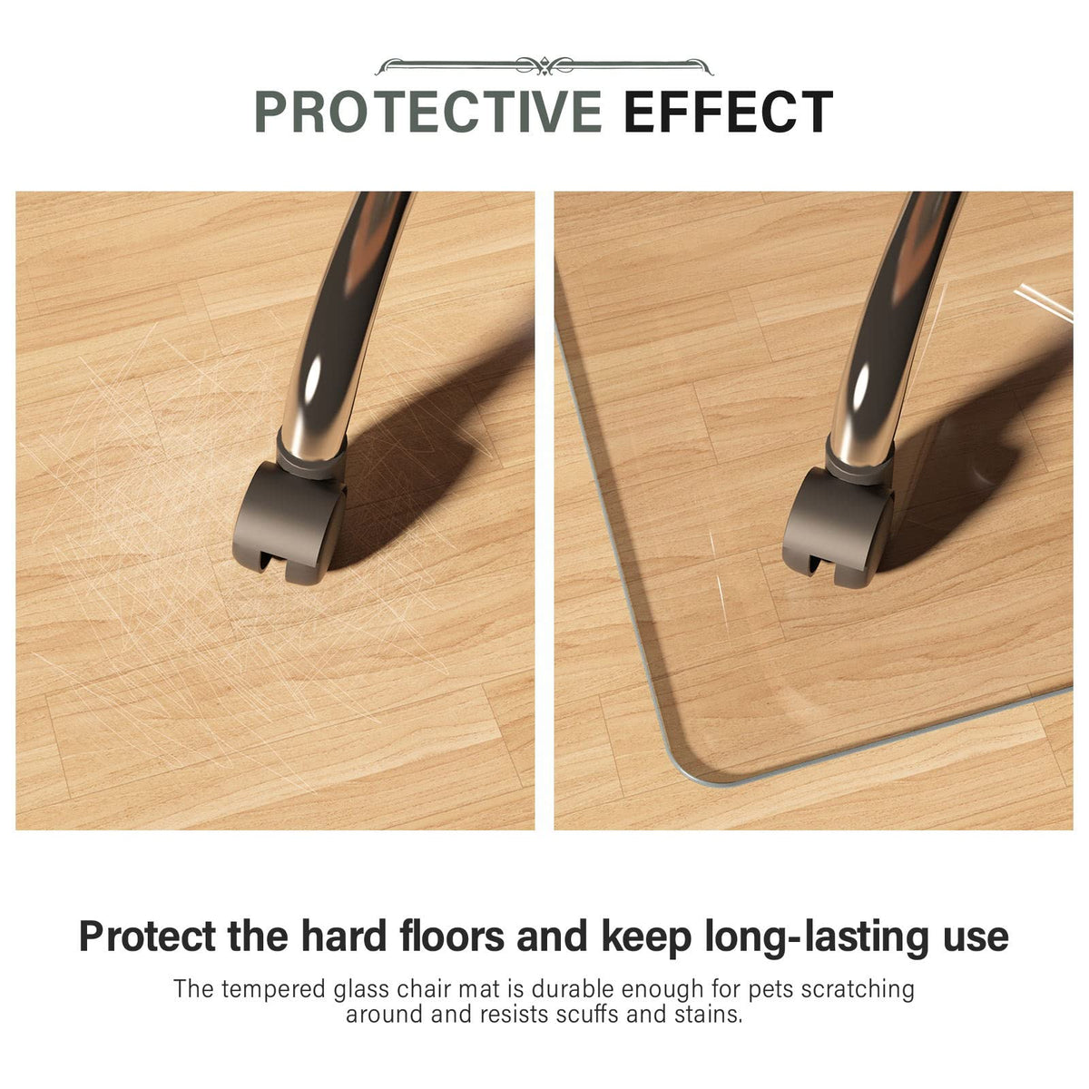 CASSILANDO Glass Office Chair Mat for Carpet, 90 x 115cm Tempered Glass Office Mat for Carpeted or Hardwood Floors, Computer Floor Protector Mat,
