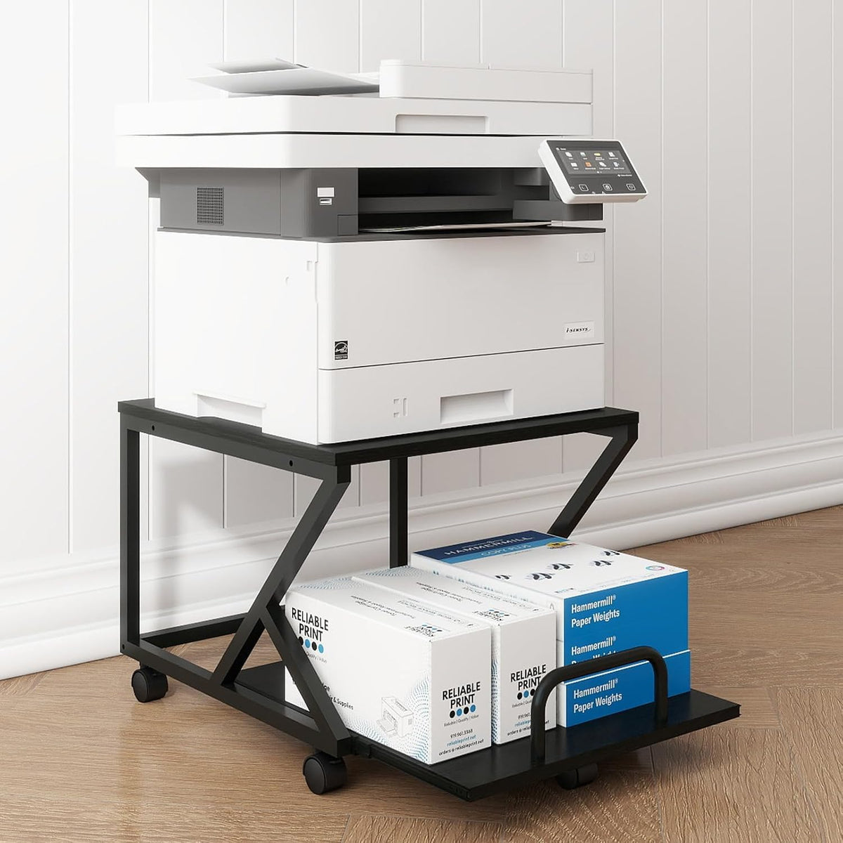 PUNCIA 50x50cm 2-Tier Printer Stand with Pull Out Shelf Black
