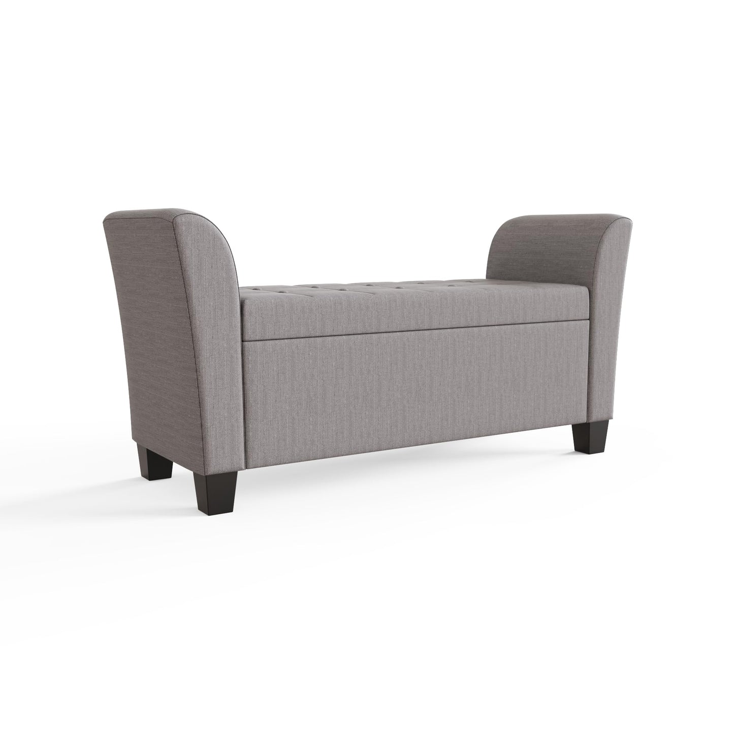 GFW Verona Window Seat Ottoman, Grey Fabric Storage Bench with Button Tufted Lid, Upholstered Hallway and Bedroom Seating with Hidden Storage