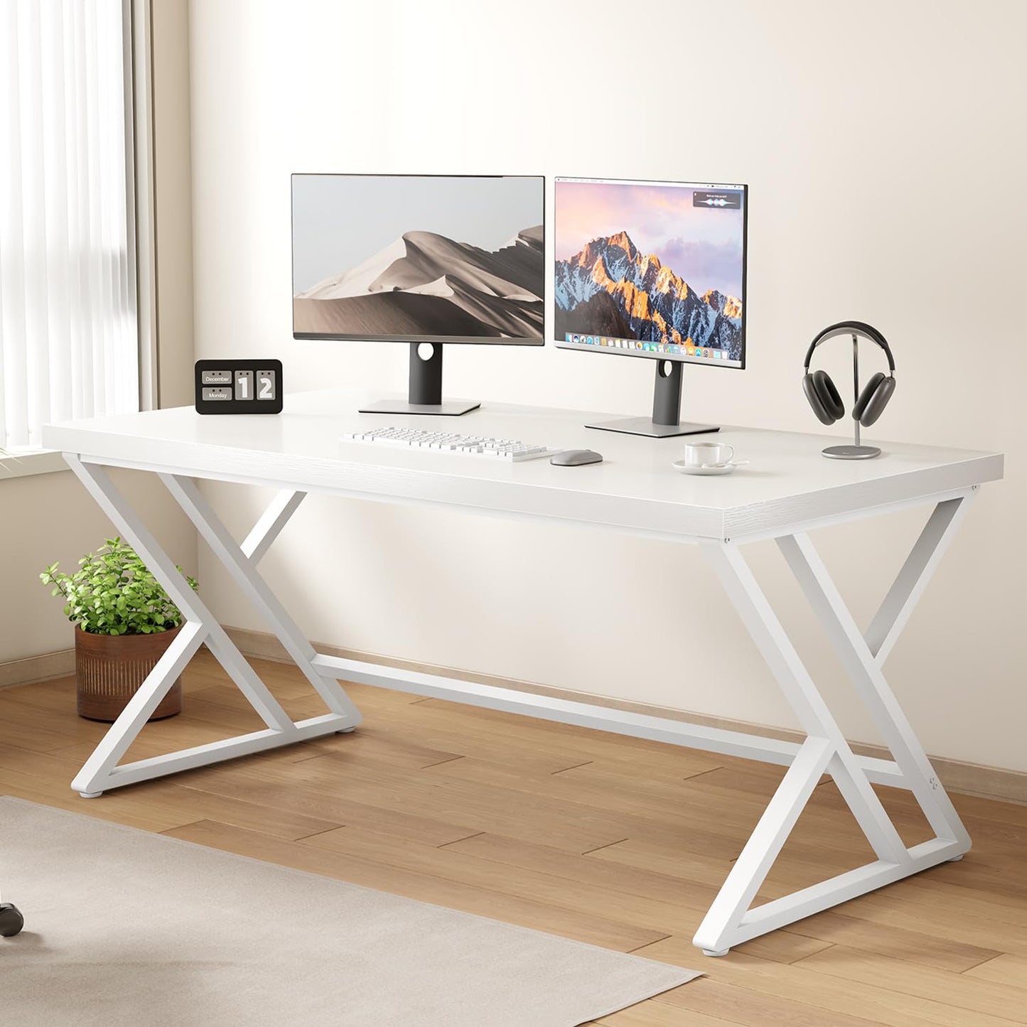 LVB Computer Desk Gaming Office Table long Desks for Home 140cm White Oak