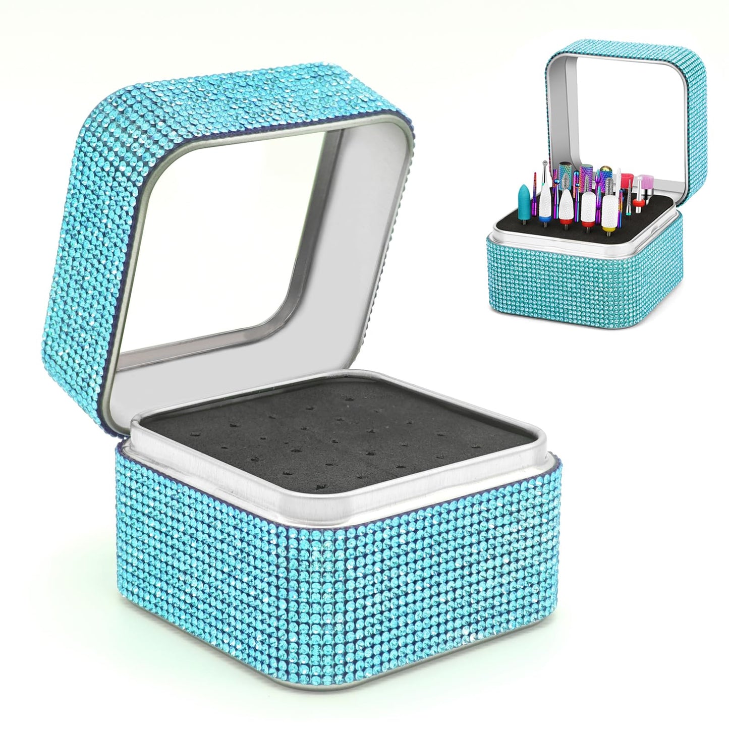 Nail Drill Bits Holder Case- 25 Holes Dustproof Rhinestone Nail Bits Box Efile Displayer Organizer Container for Manicure Tools