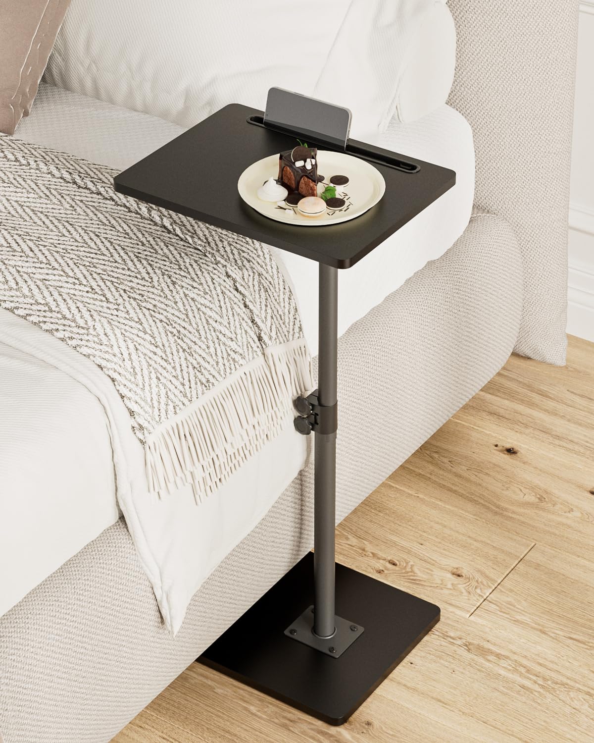 Apetaccat Side Table, C-Shaped Adjustable Sofa Table, 360°Swivel Coffee Tables,40x30x(45-83) cm,Small End Tables Bedside for Living Room