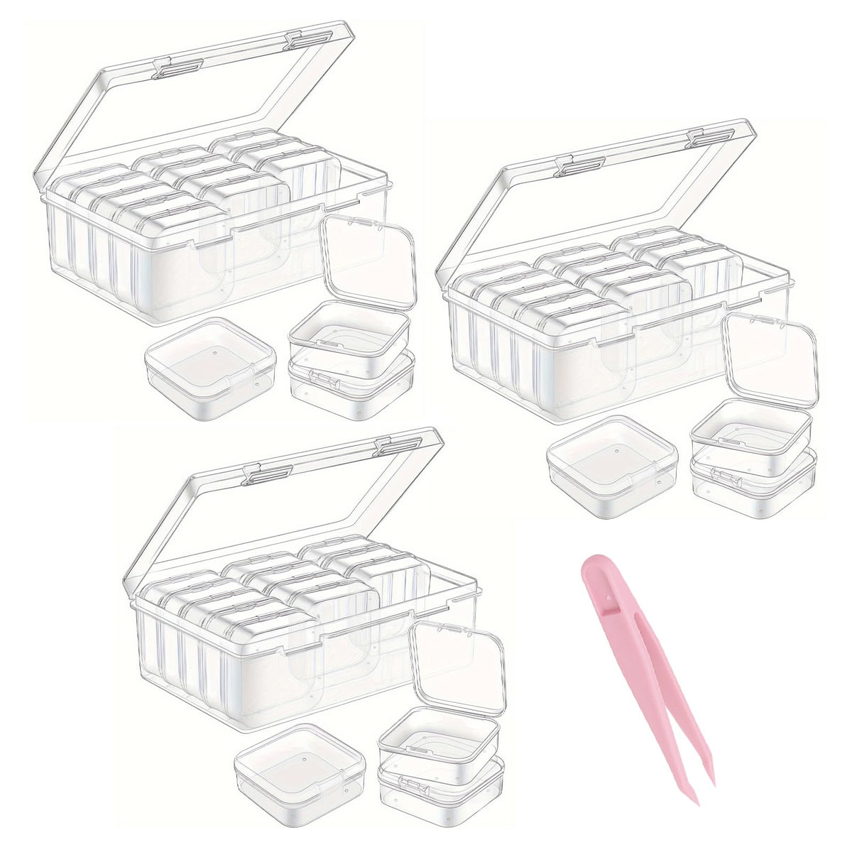 48 Pcs Bead Storage Box, 3 Set Small Plastic Storage Boxes with Tweezers