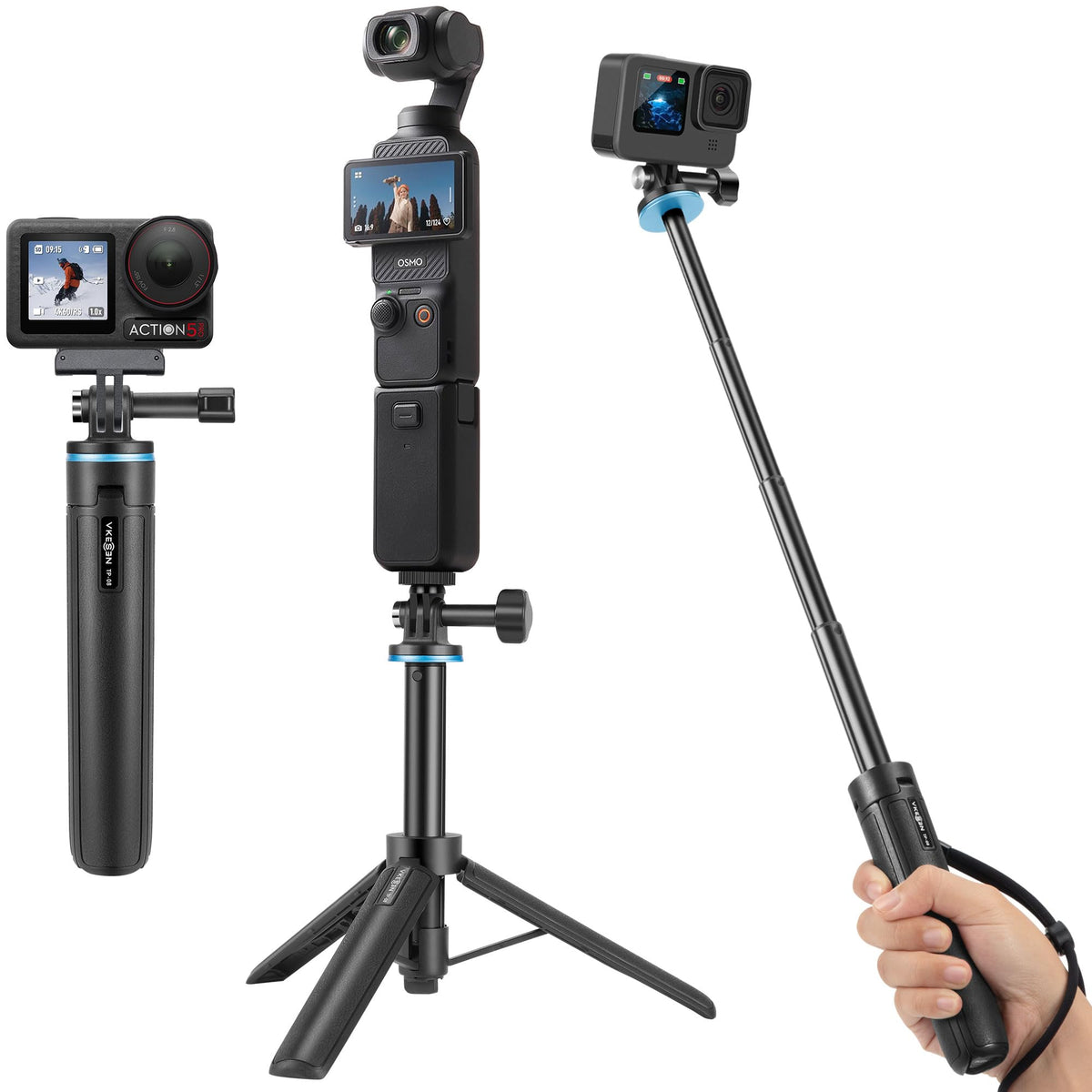 20"/51cm Mini Selfie Stick Tripod for DJI Osmo Pocket 3, GoPro Hero 14/13/12/11/10/9/Max, DJI Osmo Action 5 Pro/4, AKASO EK7000, Action Camera 2-in-1