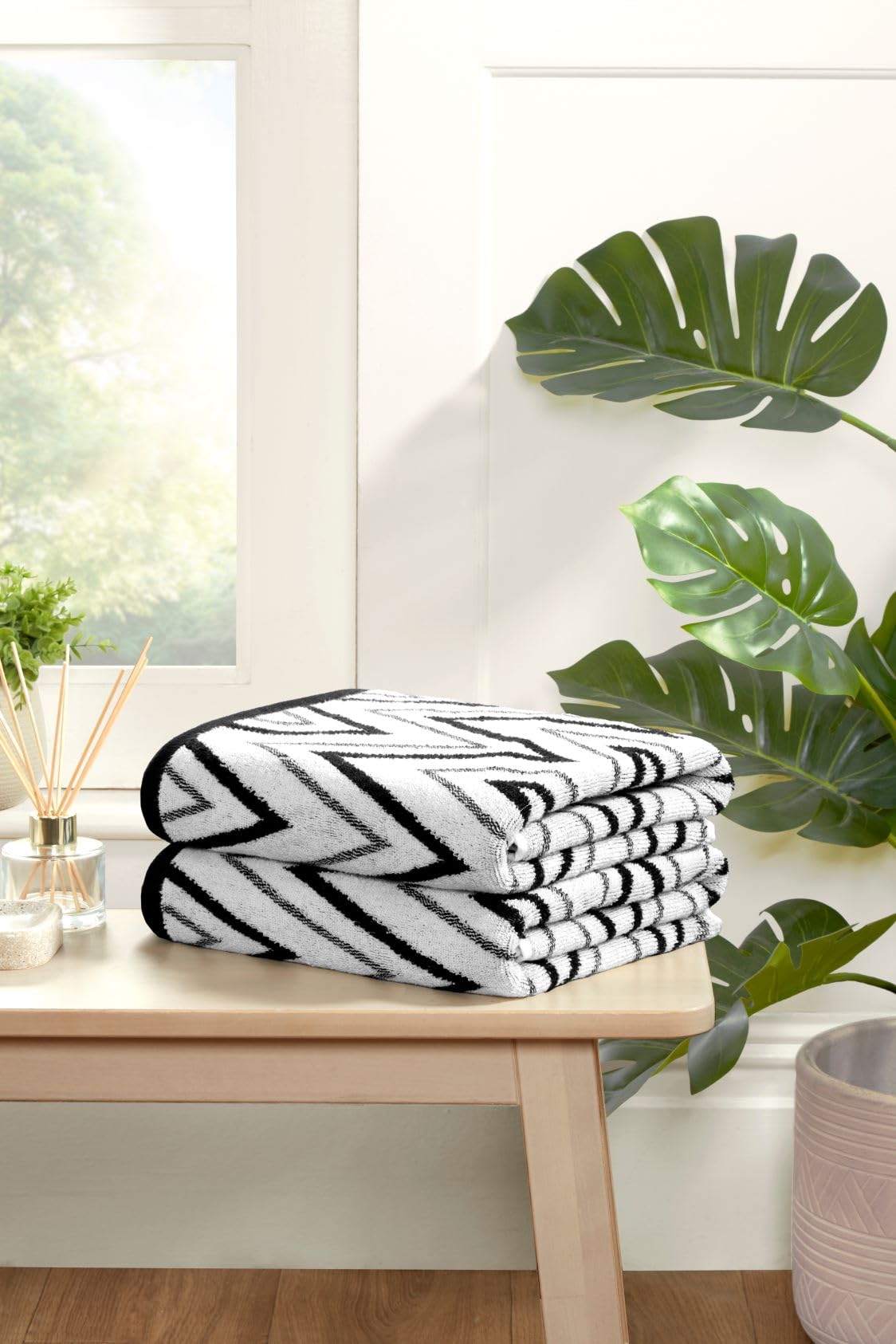 Rapport Home Helix Bath Towels 2 Pack, 70x120cm 100% Cotton - Mono Black