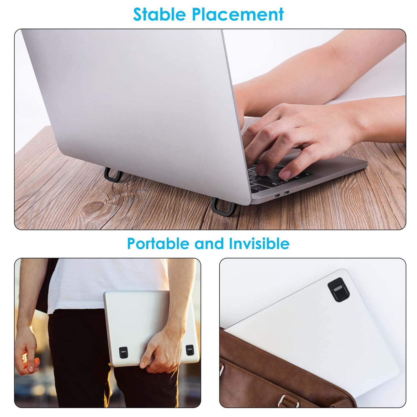 Bewudy 2PCS Portable Keyboard Riser, Self-Adhesive Mini Laptop Stand Invisible Computer Keyboard Stand for Desk